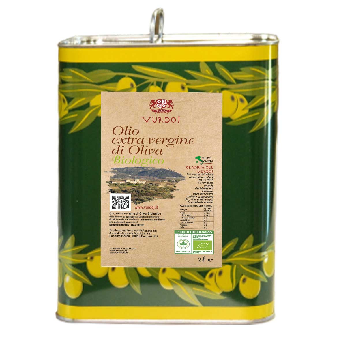 Olio Extra Vergine di Oliva Biologico (Lattina da 2 litri)