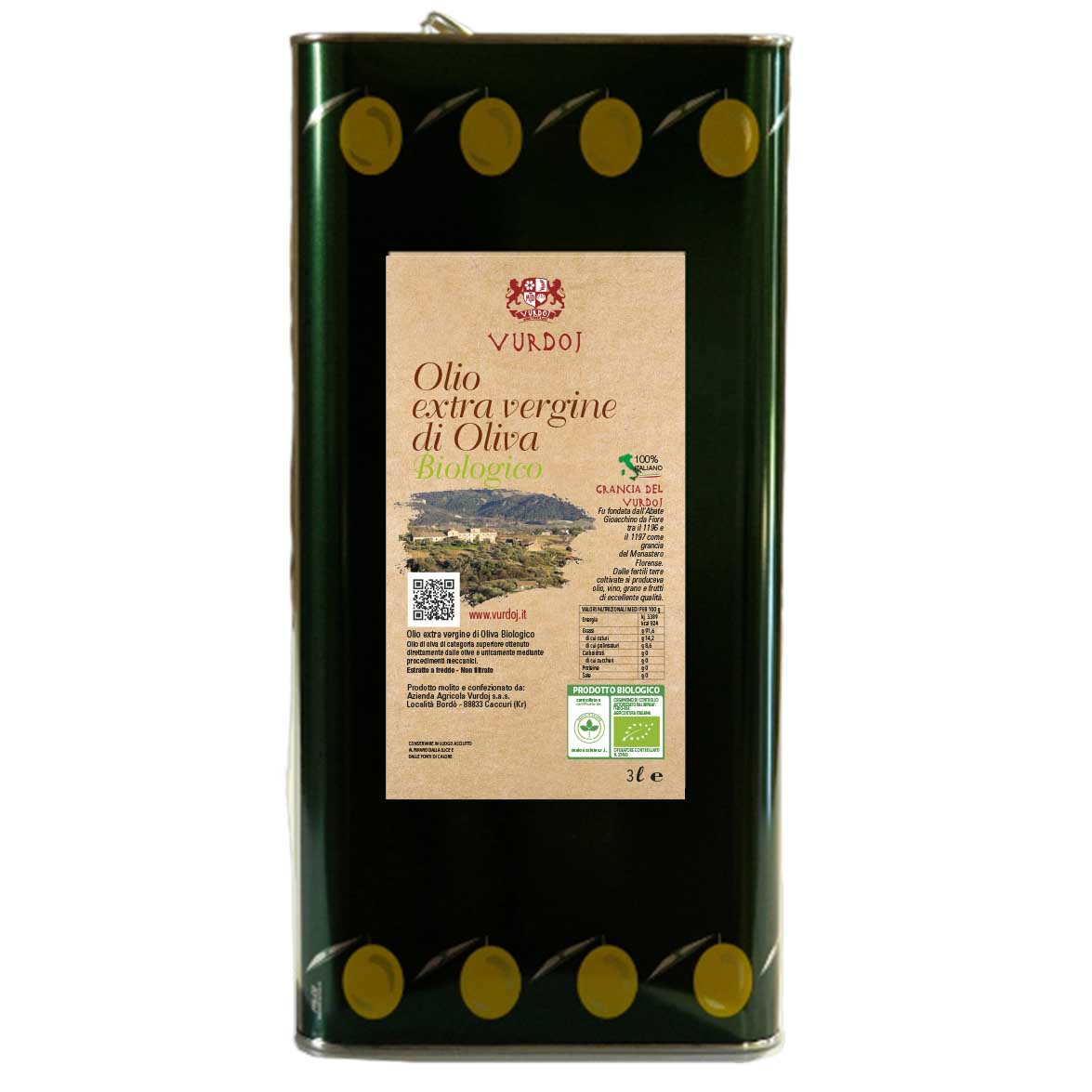 Olio Extra Vergine di Oliva Biologico (Lattina da 3 litri)