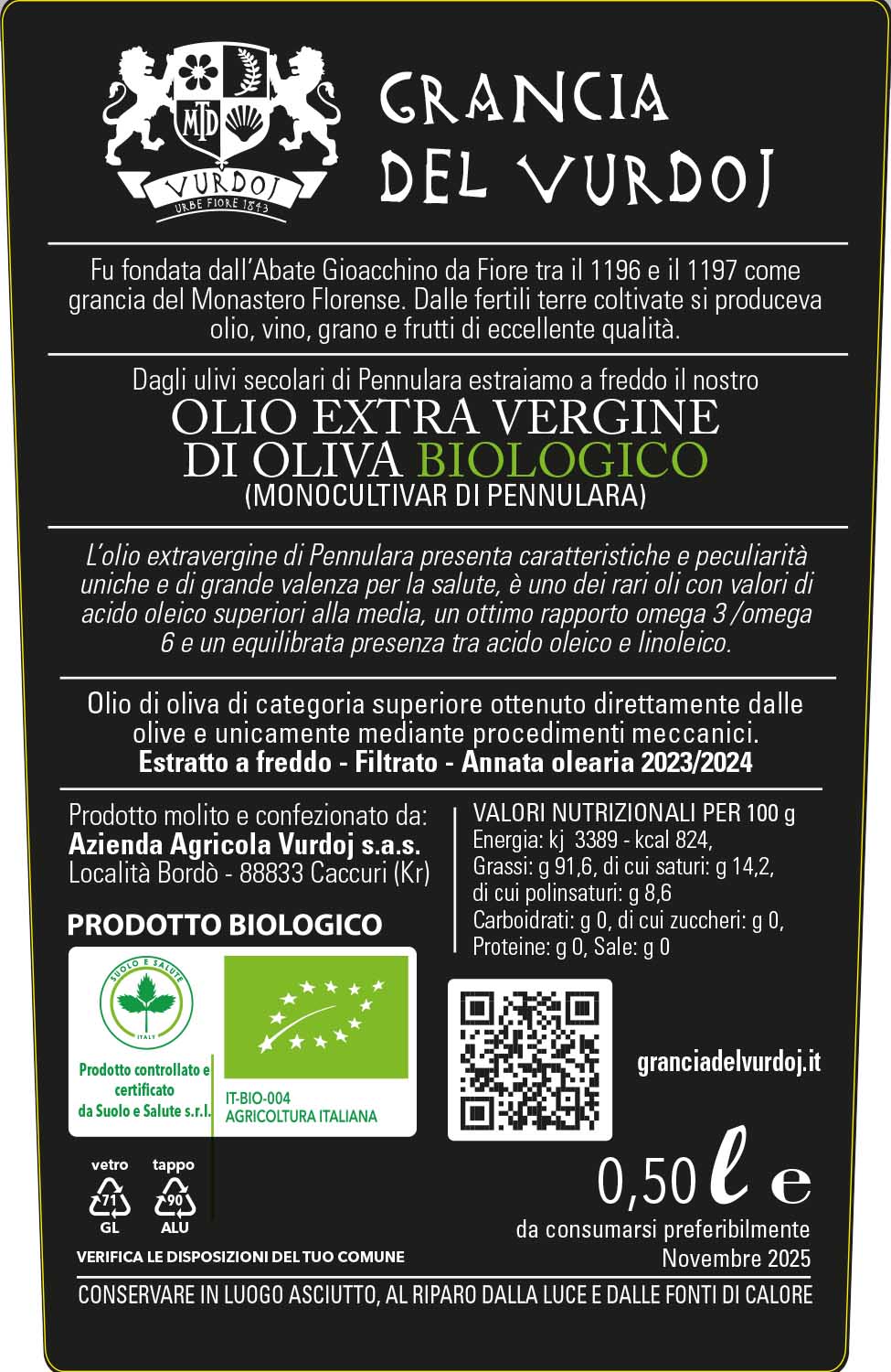 Olio Extra Vergine di Oliva Biologico Monocultivar di Pennulara (2 bottiglie da 0,50) - immagine 3